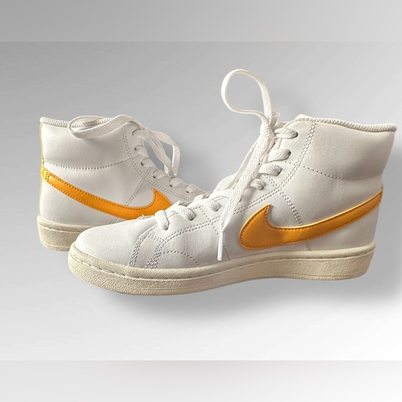 Nike Womens 8 Sneaker Court Royale 2 Mid White Gold Swoosh Retro Shoe DJ2005-100 - Picture 3 of 12